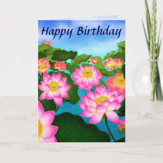 Lotus Flowers Happy Birthday Card (Front)