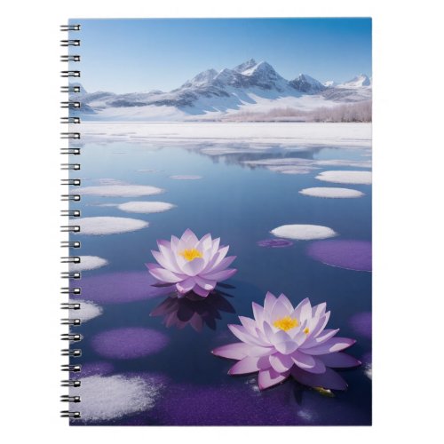 Lotus flowers on a frozen lake notebook