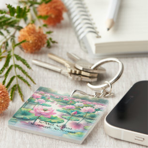 Lotus Flowers & Quote Keychain