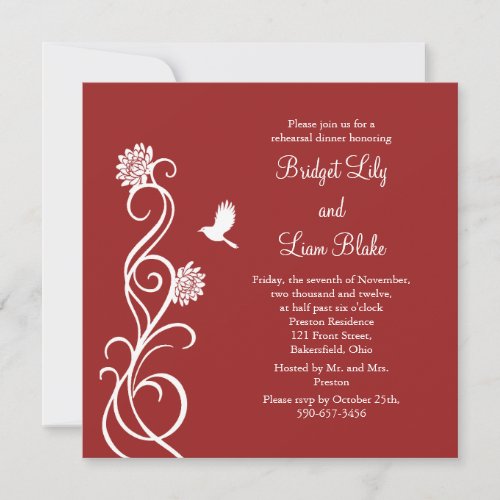 Lotus Flowers Rehearsal Dinner red Invitation