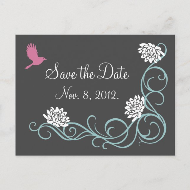 Lotus Flowers Save the Date Postcard (gray) (Front)