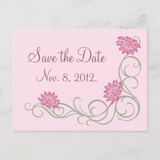 Lotus Flowers Save the Date Postcard (pink) (Front)