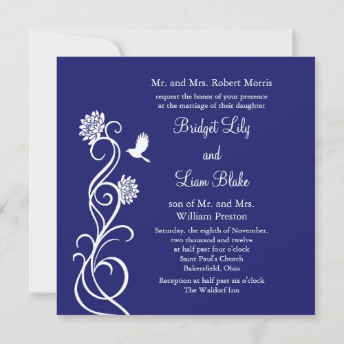 Lotus Flowers Wedding Invitation indigo