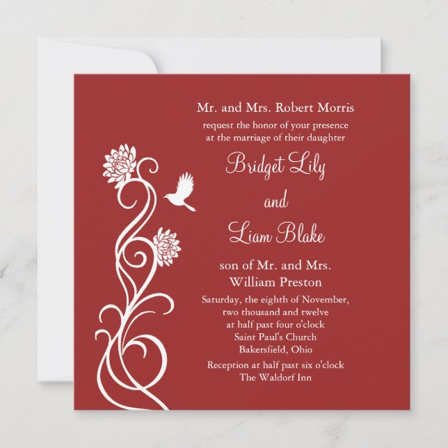 Lotus Flowers Wedding Invitation (red) (Front)