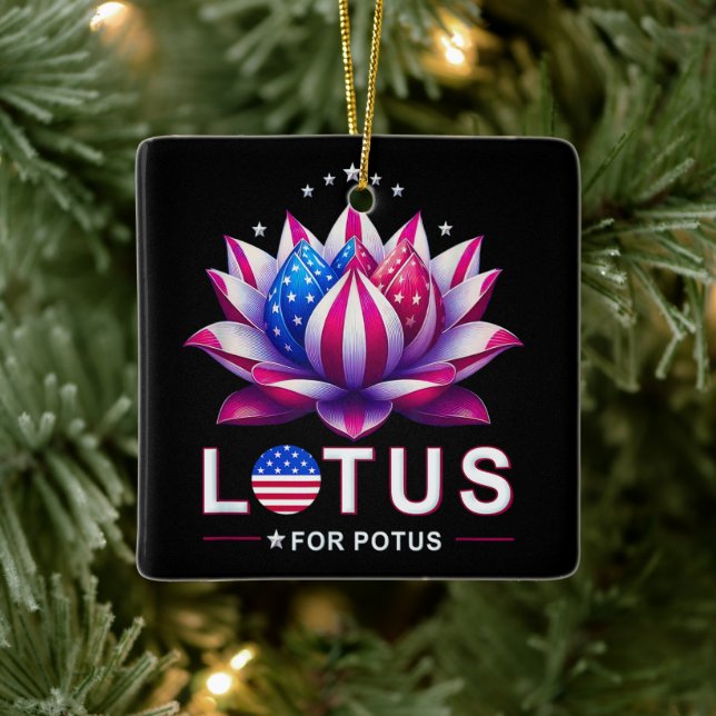 Lotus for Potus Kamala Harris Trendy Lotus Potus Ceramic Ornament (Tree)