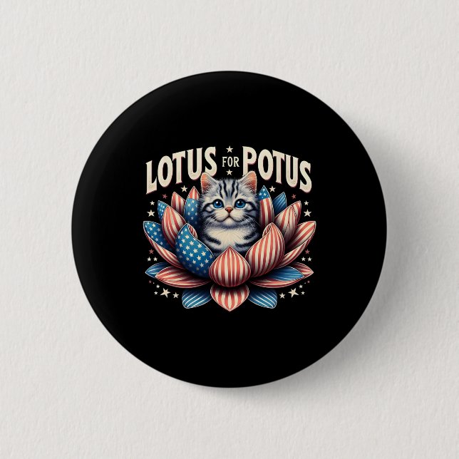 Lotus For Potus Us Flag Cat Lovers Kamala Harris  Button (Front)