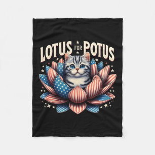Lotus For Potus Us Flag Cat Lovers Kamala Harris Fleece Blanket