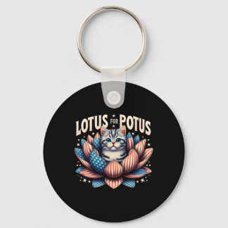 Lotus For Potus Us Flag Cat Lovers Kamala Harris Keychain
