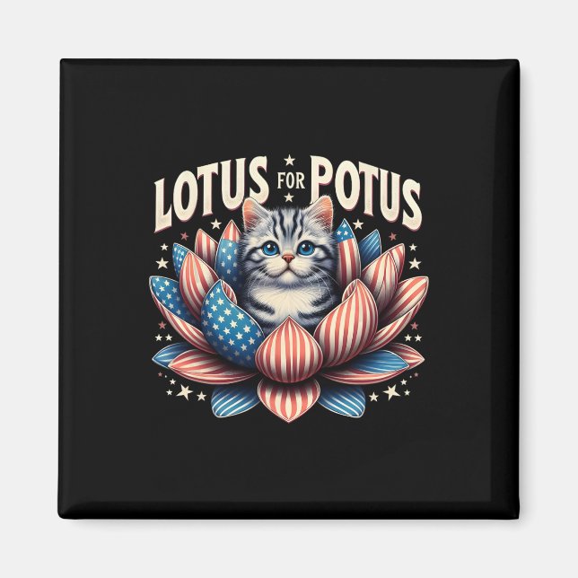 Lotus For Potus Us Flag Cat Lovers Kamala Harris  Magnet (Front)