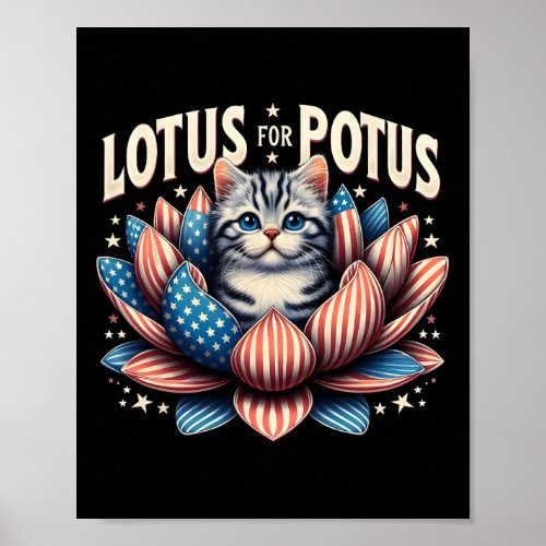 Lotus For Potus Us Flag Cat Lovers Kamala Harris  Poster