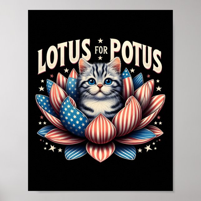 Lotus For Potus Us Flag Cat Lovers Kamala Harris  Poster (Front)