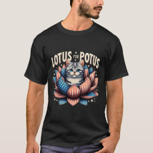 Lotus For Potus Us Flag Cat Lovers Kamala Harris T-Shirt
