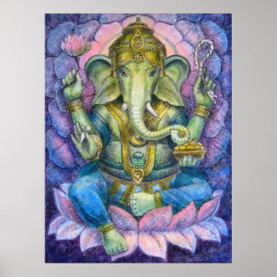 Lotus Ganesha Hindu Art Poster