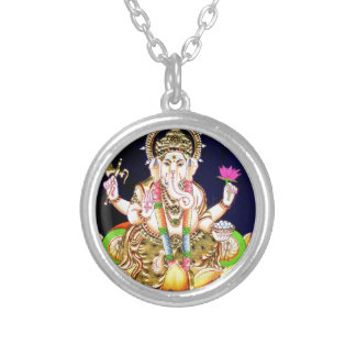 LOTUS GANESHA TANJORE PAINTING SILVER PLATED NECKLACE