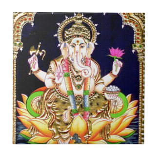 LOTUS GANESHA TANJORE PAINTING TILE