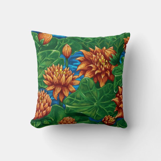 Lotus Garden 16" X 16" Cotton Pillow (Front)
