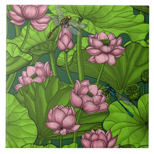 Lotus garden ceramic tile