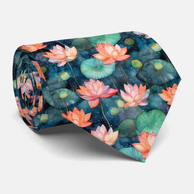 Lotus Garden Neck Tie (Rolled)