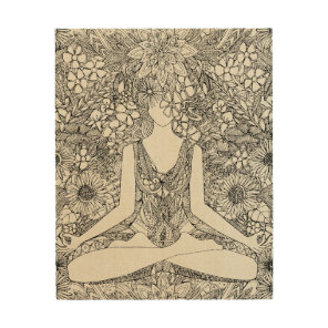 lotus garden vintage black yoga floral wood wall art