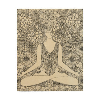 lotus garden vintage black yoga floral wood wall art