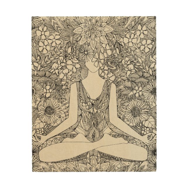 lotus garden vintage black yoga floral wood wall art (Front)