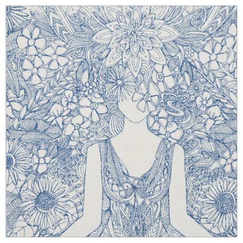lotus garden vintage blue yoga floral fabric