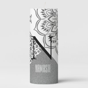 Lotus Glitter Leopard Monogram Namaste Pillar Candle