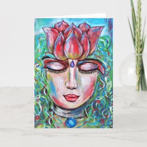 Lotus Goddess Blessings Tara Love Peace Mantra Art Thank You Card