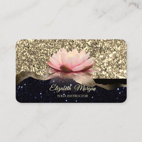 Lotus Gold Black Glitter Elegant Business Card