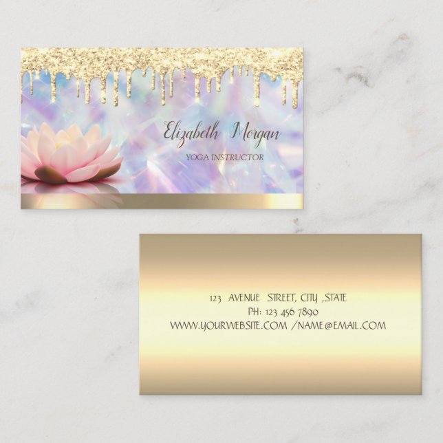Lotus Gold Drips,Cool Holographic Yoga Business Card (Front/Back)