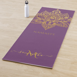 Lotus Gold Mandala Monogram Elegant Purple Yoga Mat