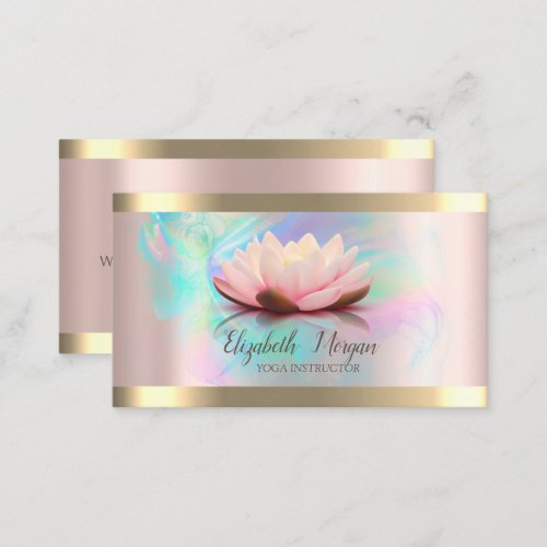 Lotus Gold Stripe Rose Gold Holographic Ink Yoga  Business Card