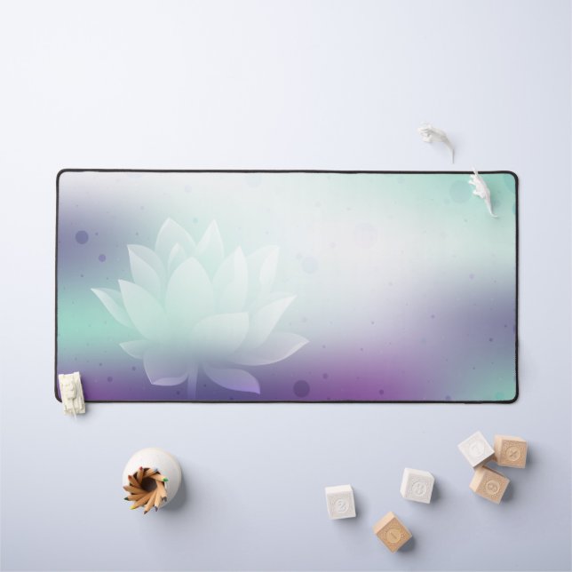 Lotus, Green background, Multi-function Desk Mat (Kids Table)