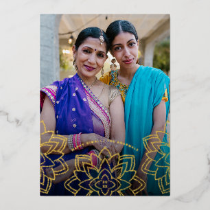 Lotus Happy Diwali Holiday Photo Gold Foil Card