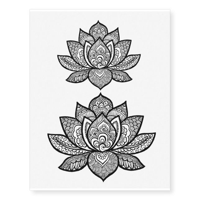 Lotus henna design temporary tattoo sheet (Front)