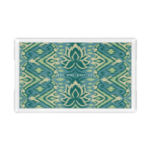 Lotus Ikat Pattern - The White Lotus Acrylic Tray