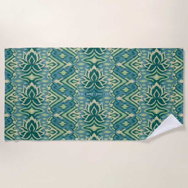 Lotus Ikat Pattern - The White Lotus Beach Towel (Front)