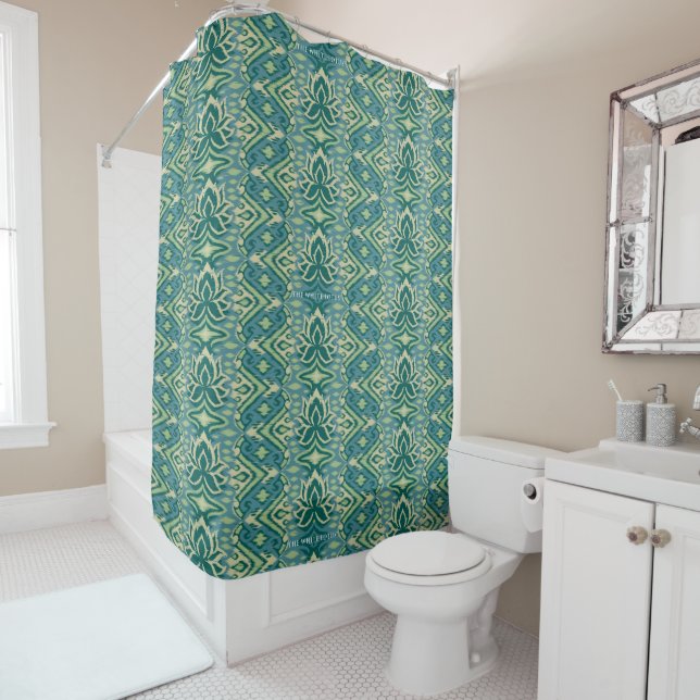 Lotus Ikat Pattern - The White Lotus Shower Curtain (In Situ)