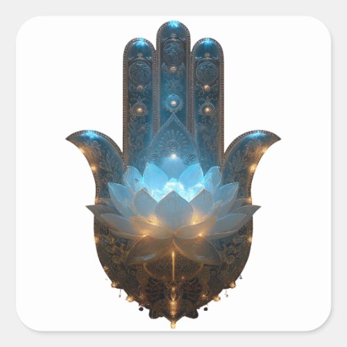 Lotus Illumination | Hamsa Hand Design Square Sticker