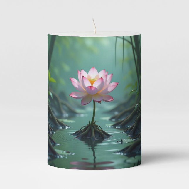 Lotus in Mud Pillar Candle (Front)