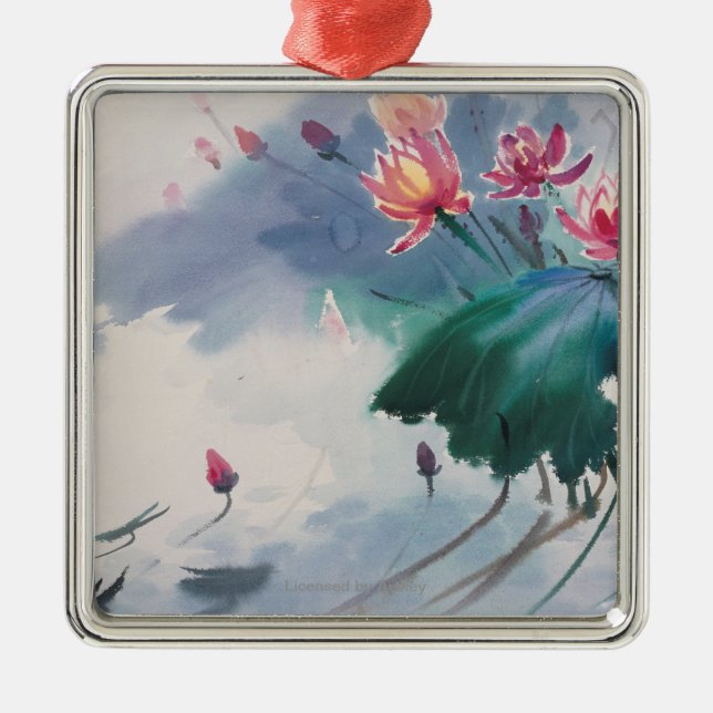 Lotus in the Pond Metal Ornament (Front)