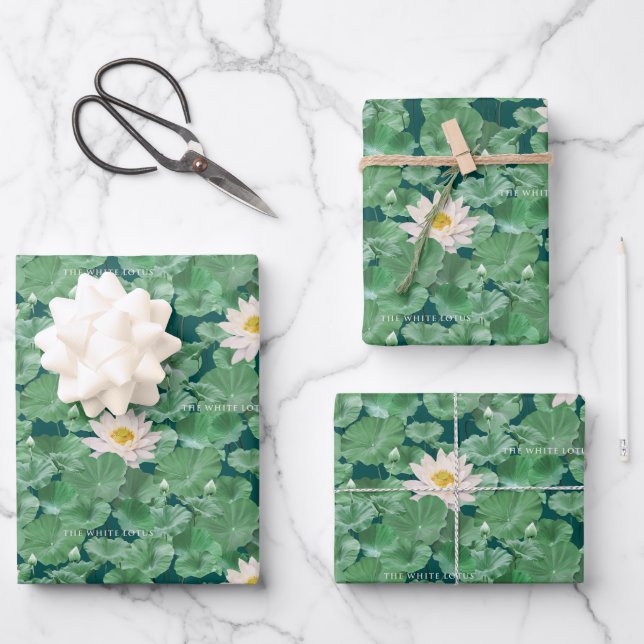 Lotus Lagoon Pattern - The White Lotus Wrapping Paper Sheets (Front)