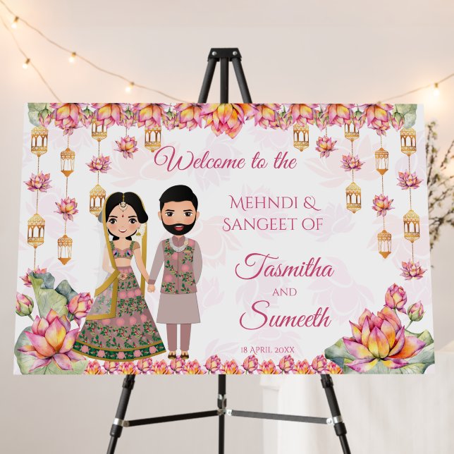 Lotus lanterns Indian mehndi personalised welcome Foam Board (In Situ (Stand))