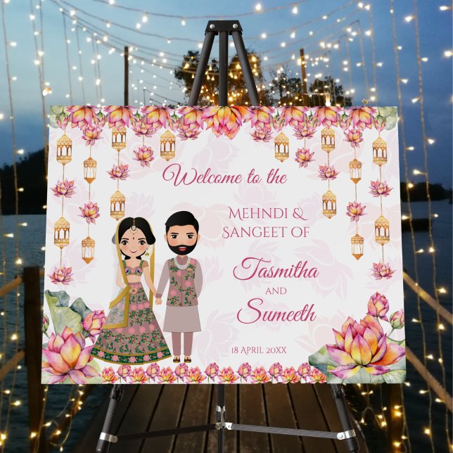 Lotus lanterns Indian mehndi personalised welcome Foam Board (Creator Uploaded)