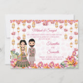 Lotus lanterns Indian wedding mehndi  sangeet Invitation (Front)