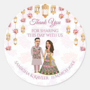 Lotus lanterns Indian wedding personalised favor Classic Round Sticker