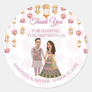 Lotus lanterns Indian wedding personalised favor Classic Round Sticker