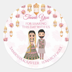 Lotus lanterns Indian wedding personalised favor Classic Round Sticker