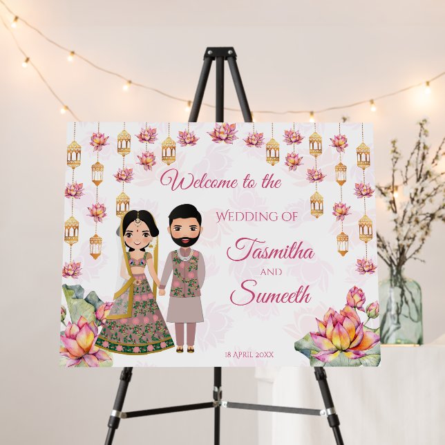 Lotus lanterns Indian wedding personalised welcome Foam Board (In Situ (Stand))