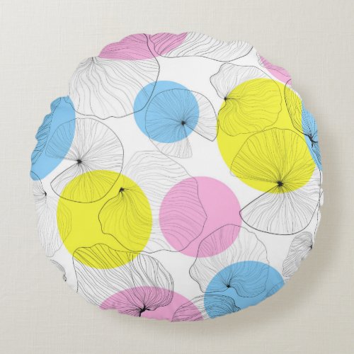 Lotus Leaves Colorful Spots Pattern Round Pillow